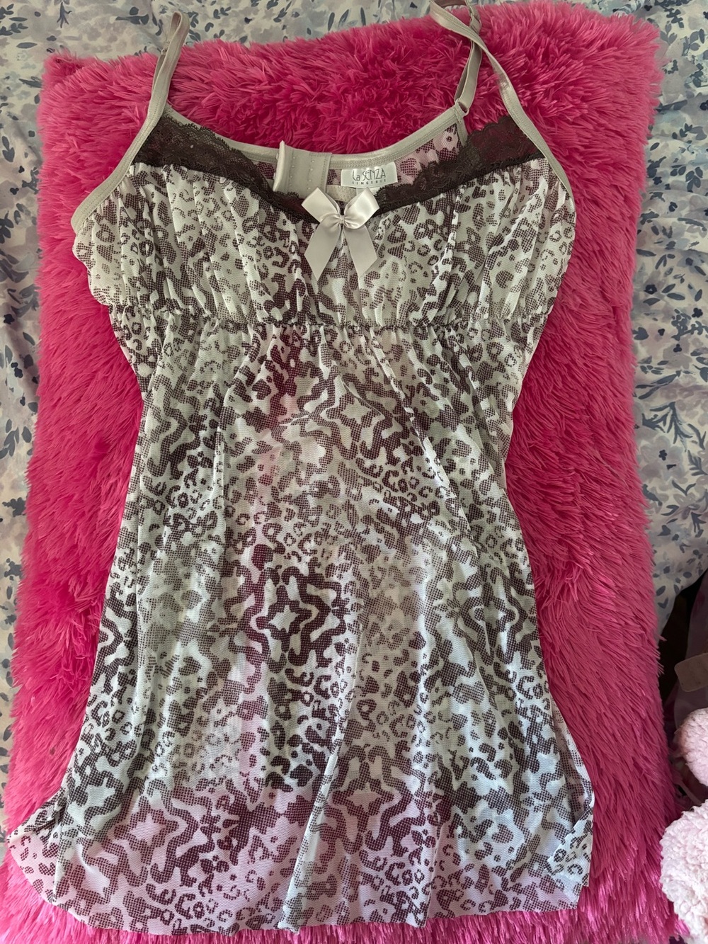 La SENZA Cream and Taupe Leopard-Print Lace Trim Chemise